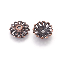 Red Copper Tibetan Style Alloy Caps, Lead Free & Cadmium Free, Red Copper, 12x3mm, Hole: 2.5mm