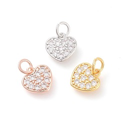 Mixed Color Brass Micro Pave Cubic Zirconia Charms, Heart, Clear, Mixed Color, 10x10x1.8mm, Hole: 3mm