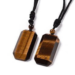 Tiger Eye Adjustable Natural Tiger Eye Rectangle Pendant Necklace with Nylon Cord for Women, 35.43 inch(90cm)