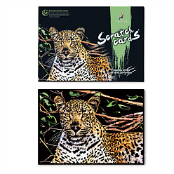 Leopard Papier d'art peinture arc-en-ciel à gratter, tableau à gratter bricolage avec carte en papier et bâtons, motif léopard, 40.5x28.5 cm, 2 pièces / kit