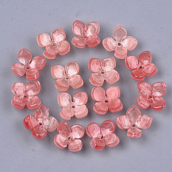 Salmon Cellulose Acetate(Resin) Bead Caps, 4-Petal, Flower, Salmon, 14x14x6mm, Hole: 1.2mm