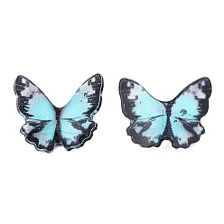 Sky Blue Transparent Epoxy Resin Cabochons, with Glitter Powder and Gold Foil, Butterfly, Sky Blue, 16x17.5~18.5x3.5~4.5mm
