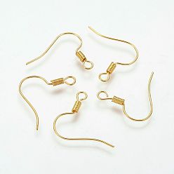 Golden Brass Earring Hooks, Ear Wire, with Horizontal Loop, Nickel Free, Golden, 17mm, Hole: 1.5mm, 21 Gauge, Pin: 0.7mm