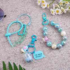 Sky Blue Beaded Key Ring Bracelet for Women, Colorful Cute Bracelet Keychain, Sky Blue, 6.3cm