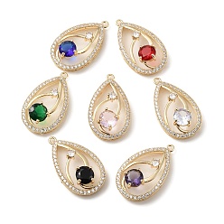 Mixed Color Brass with K9 Glass & Rhinestone Pendants, Light Gold, Teardrop Charms, Mixed Color, 32.5x19x8.5mm, Hole: 1.8mm