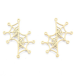 Real 18K Gold Plated Halloween Theme 201 Stainless Steel Pendants, Spider Web Charm, Real 18K Gold Plated, 45x34x1mm, Hole: 1.4mm