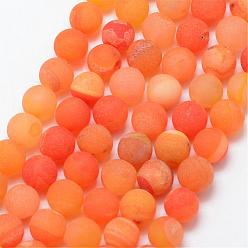 Dark Orange Natural Druzy Geode Agate Bead Strands, Frosted, Round, Dyed & Heated, Grade A, Dark Orange, 10mm, Hole: 1mm, about 37pcs/strand, 15 inch