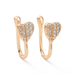 Real 18K Gold Plated Clear Cubic Zirconia Heart Cuff Earrings, Brass Non-piercing Jewelry for Women, Real 18K Gold Plated, 12x8x5mm