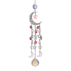 Rose Foncé Décoration de pendentif en verre, avec breloque lune creuse et étoile en alliage, pour la décoration, rose foncé, 265mm