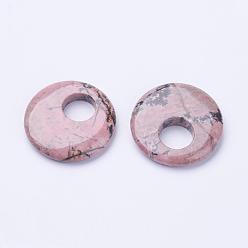 Rhodonite Natural Rhodonite Pendants, Donut, 40x7mm, Hole: 12~14.5mm