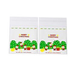 Lime Green Christmas Theme Plastic Bakeware Bag, with Self-adhesive, for Chocolate, Candy, Cookies, Square, Lime Green, 130x100x0.2mm, about 100pcs/bag