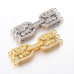 Mixed Color Brass Micro Pave Cubic Zirconia Fold Over Clasps, Lead Free & Nickel Free, Mixed Color, 34x10x4mm, Hole: 1mm