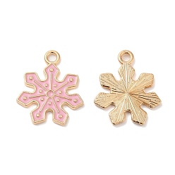 Pink Christmas Light Gold Tone Alloy Enamel Pendants, Snowflake Charm, Pink, 20x17x1.5mm, Hole: 2mm