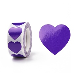 Violet Bleu Papier coeur stickers, étiquettes adhésives rouleau autocollants, étiquette cadeau, pour enveloppes, fête, présente la décoration, bleu violet, 25x24x0.1mm, 500pcs / roll