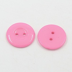 Pink Boutons acryliques de couture pour la création de costumes, boutons de chemise en plastique, 2-trou, teint, plat rond, rose, 18x2.5mm, Trou: 2mm