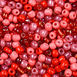 Red Opaque & Transparent Inside Colours Glass Seed Beads, Round Hole, Round, Mixed Color, Red, 4mm, Hole: 1.4~1.5mm