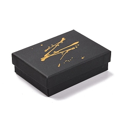 Noir Boîtes d'emballage de bijoux en carton d'estampage à chaud, avec une éponge à l'intérieur, pour les bagues, petites montres, , Des boucles d'oreilles, , rectangle, noir, 9.2x7x2.7 cm