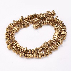 Golden Plated Electroplated Non-magnetic Synthetic Hematite Beads Strands, Nuggets, Golden Plated, 4~6x5~12x3mm, Hole: 0.7mm, about 100pcs/strand, 15.7 inch(40cm)