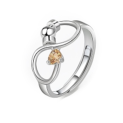 Сэнди Коричневый Регулируемое кольцо бесконечности со стразами в цветовом стиле, Вращающееся кольцо из платиновой латуни с бусинами для успокаивающей медитации при беспокойстве, песчаный коричневый, размер США 8 (18.1 мм)