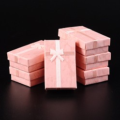 Pink Boîtes à bijoux en carton, avec une éponge à l'intérieur et un ruban bowknot (couleur aléatoire), rectangle, rose, 80x50x25mm