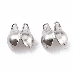 Stainless Steel Color 304 Stainless Steel Bead Tips, Calotte Ends, Clamshell Knot Cover, Stainless Steel Color, 6x4mm, Hole: 1mm