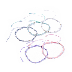 Pierre Mélangete Bracelets perlés tressés avec fil de nylon réglable, avec perles de verre et perles à facettes en pierres naturelles mélangées rondes, 2-1/8 pouce (5.4 cm)