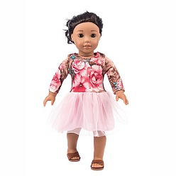 Pink Flower Pattern Cotton Doll Dress, Doll Clothes Outfits, Fit for American 18 inch Girl Dolls, Pink, 235mm