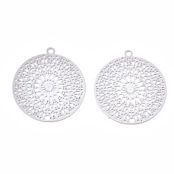 Stainless Steel Color 201 Stainless Steel Filigree Pendants, Etched Metal Embellishments, Kaleidoscope Pattern, Stainless Steel Color, 22x20x0.3mm, Hole: 1.2mm
