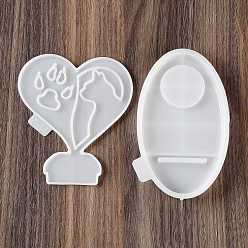 Cat Shape Heart Candle Holder DIY Silicone Molds, Wall Floating Shelf Candlestick Molds, Resin Plaster Cement Casting Molds, Cat Shape, 123~140x87~107x4~16mm, Inner Diameter: 104~130x72~103mm, 2pcs/set