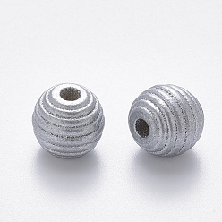 Silver Painted Natural Wood Beehive Beads, Round, Silver, 12x11mm, Hole: 3.5mm