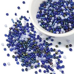Indigo Opaque & Transparent Inside Colours Glass Seed Beads, Round Hole, Round & Tube, Indigo, 2~3x1.5~9mm, Hole: 0.8~1mm