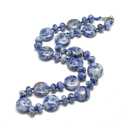 Jaspe Avec Point Bleu Colliers de perles de jaspe tache bleue naturelle, avec mousquetons en alliage, plat rond, 18.1 pouces ~ 18.5 pouces (46~47 cm), plat rond: 16x6 mm