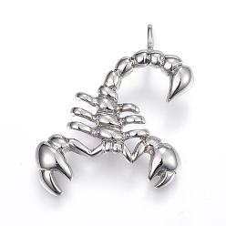 Stainless Steel Color 304 Stainless Steel Pendants, Scorpion, Stainless Steel Color, 35.5x24.5x4.5mm, Hole: 3mm