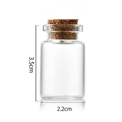 Прозрачный Стеклянная бутылка, с пробкой, бутылка желаний, колонка, прозрачные, 2.2x3.5 см, емкость: 7 мл (0.24 жидких унций)