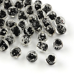 Noir La main de perles au chalumeau lumineux, ronde, noir, 9~10mm, Trou: 1~2mm