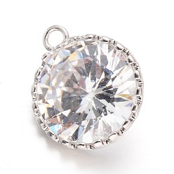 Platine Laiton diamant pendentifs en zircone cubique, platine, 16x14x7mm, Trou: 1mm
