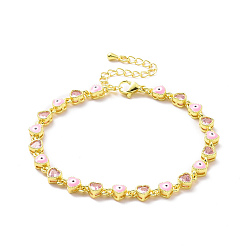 Бледно-Розовый Браслет-цепочка с эмалевым звеном и кубическим цирконием, золотые латунные украшения для женщин, розовый жемчуг, 7-1/8 дюйм (18.2 см)