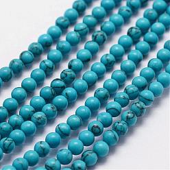 Turquoise Synthétique Perles synthétiques turquoise brins, ronde, 3mm, trou: 0.5mm, environ 125 pcs/chapelet