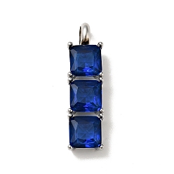 Blue 316 Surgical Stainless Steel Micro Pave Cubic Zirconia Pendants, Stainless Steel Color, Rectangle, Blue, 29x8x5.5mm, Hole: 4mm