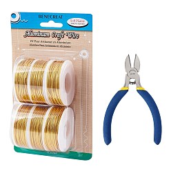 Yellow DIY Jewelry Kits, with Aluminum Wire and Iron Side Cutting Pliers, Yellow, 1mm, about 23m/roll, 6rolls/set