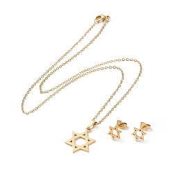 Oro 304 aretes y collar con colgante de estrella de david de acero inoxidable, conjunto de joyas para mujer, dorado, 17.45 pulgada (45 cm), 9.5x8x1 mm, pin: 0.8 mm