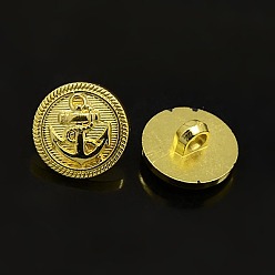 Golden 1-Hole Plating Acrylic Shank Buttons, Nautical Buttons, Flat Round with Anchor Buttons, Golden, 15x3mm, Hole: 2mm