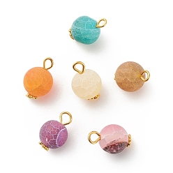 Mixed Color Natural Weathered Agate Pendants, with Golden Tone Alloy & Iron Findings, Round Charm, Dyed, Mixed Color, 15~16x9.5~10mm, Hole: 2~2.8mm