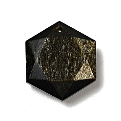 Obsidienne Dorée Pendentifs d'obsidienne à bruyère dorée naturelle, facette, hexagone, 31x27x10mm, Trou: 1.6mm