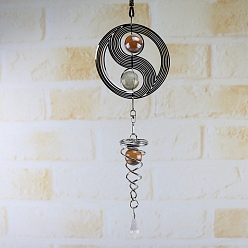 Yin-yang Girouettes en métal, avec des perles rondes en verre de couleur aléatoire, pour la décoration extérieure de la cour et du jardin, yin-yang, 400mm