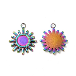 Rainbow Color Ion Plating(IP) 304 Stainless Steel Pendant Cabochon Settings, Sun, Rainbow Color, Tray: 6mm, 18.5x15.5x2mm, Hole: 1.8mm