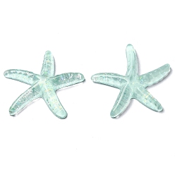 Pale Turquoise Translucent Resin Sea Animal Cabochons, Glitter Starfish, Pale Turquoise, 37x39x6mm