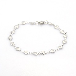 Stainless Steel Color Casual Style 304 Stainless Steel Heart Link Chain Bracelets, with Lobster Claw Clasps, Stainless Steel Color, 7-1/2 inch(190mm), 5.5x2mm