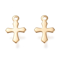 Golden 304 Stainless Steel Tiny Cross Charms, Laser Cut, Golden, 9x5.5x0.3mm, Hole: 0.9mm
