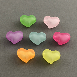 Mixed Color Frosted Acrylic Beads, Bead in Bead, Heart, Mixed Color, 15~16x21x12mm, Hole: 3mm, about 230pcs/500g